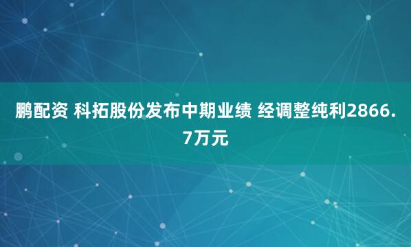 鹏配资 科拓股份发布中期业绩 经调整纯利2866.7万元